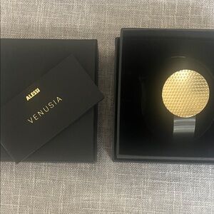Alessi Gold Textured Disc Cuff Bracelet